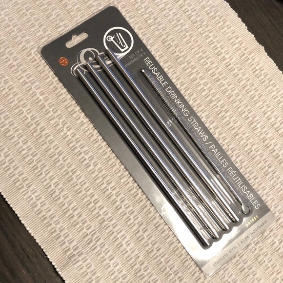 NEW Stainless Steel Set of 4 Drinking Straws Includes Cleaning Brush - Picture 3 of 5